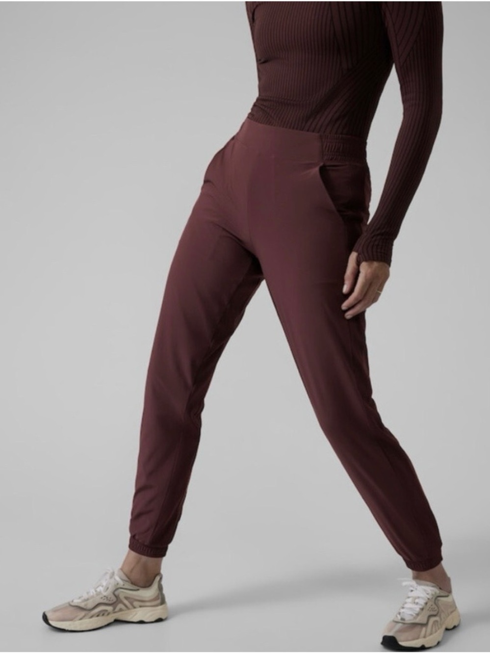 Athleta Burgundy Tapered Jogger Pants. Lined joggers.